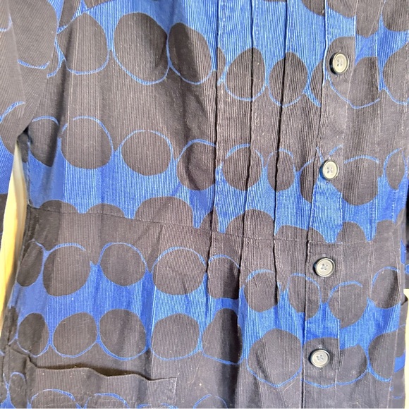 Boden Corduroy Button Front Shirt Dress | Geometric Blues w/pockets | size 12 - Picture 13 of 13